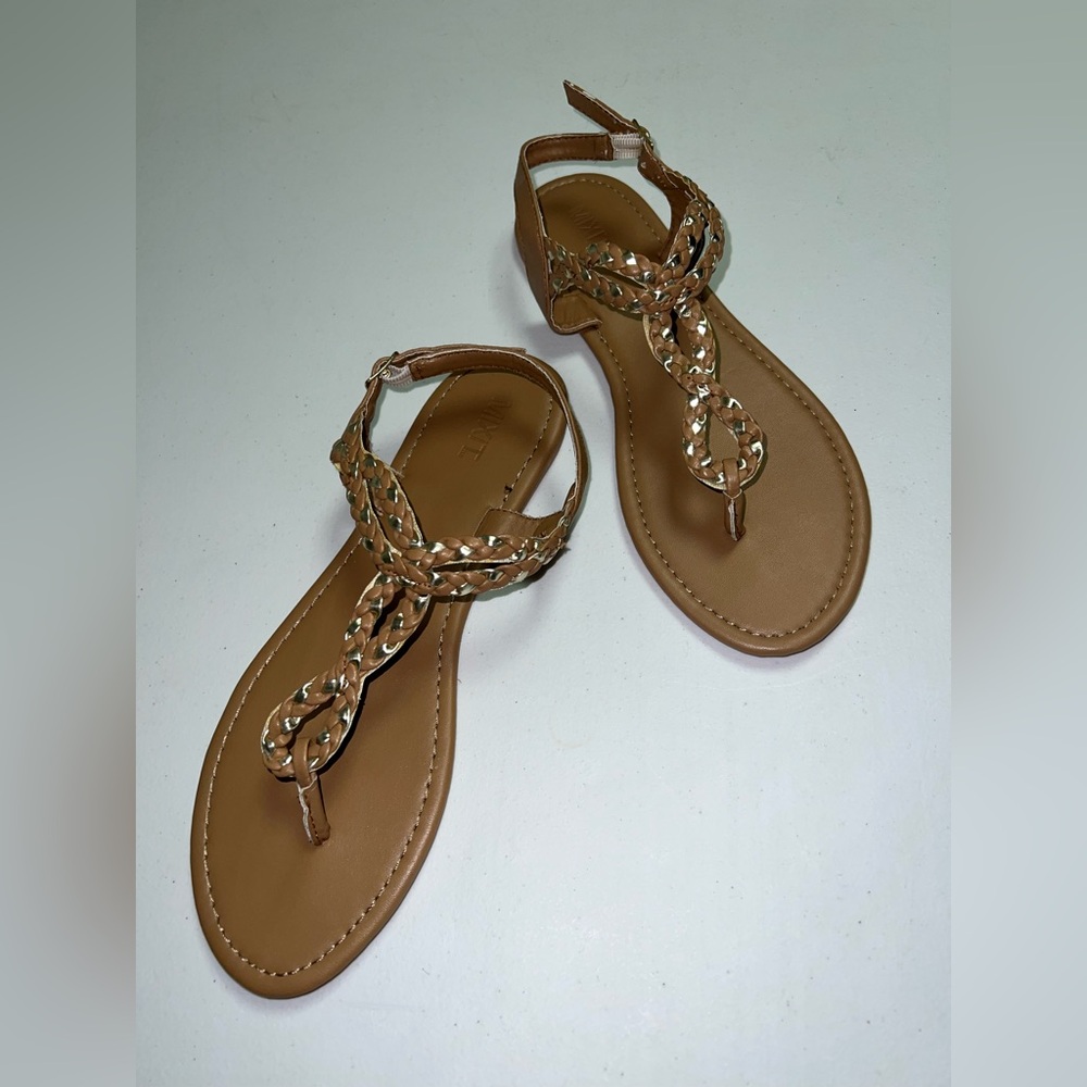 Women’s Size 9.5 Braided Brown and Gold Sandals